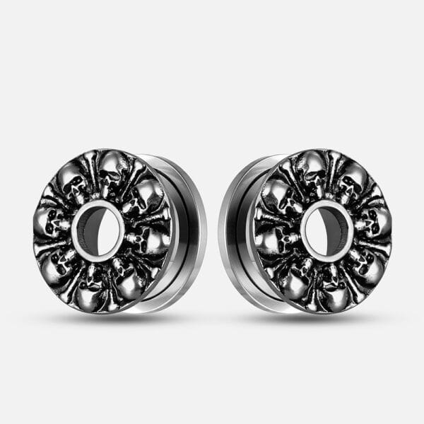 2PCS Skull Punk Ear Gauges Plugs Tunnels 316 Stainless Steel Expander Earrings