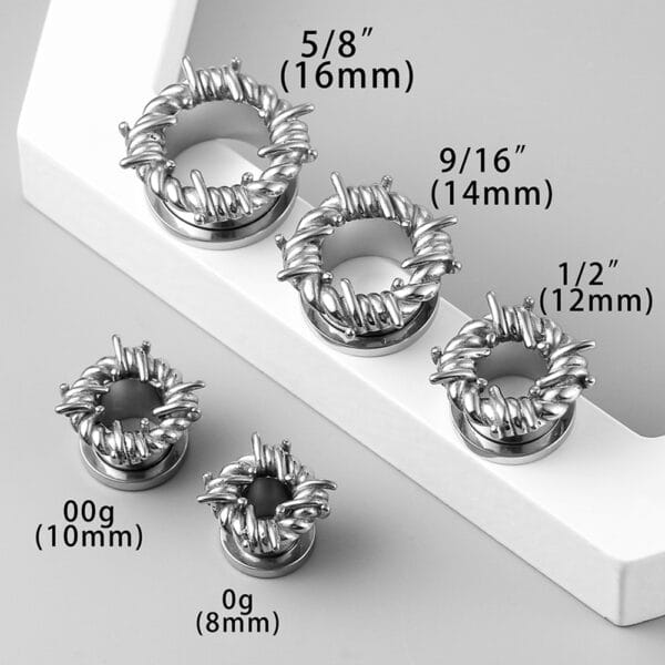 2PCS 316L Stainless Steel Round Thorns Ear Gauges Plugs Tunnels Expander 18K Gold