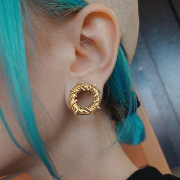 2PCS 316L Stainless Steel Round Thorns Ear Gauges Plugs Tunnels Expander 18K Gold