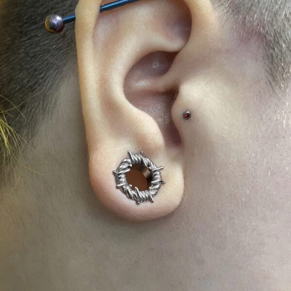 2PCS 316L Stainless Steel Round Thorns Ear Gauges Plugs Tunnels Expander 18K Gold