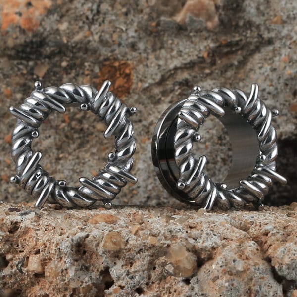 2PCS 316L Stainless Steel Round Thorns Ear Gauges Plugs Tunnels Expander 18K Gold