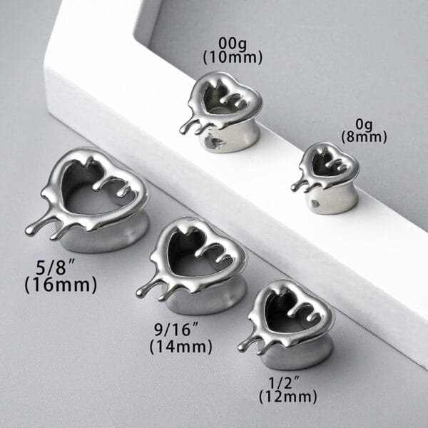 2PCS Stainless Steel Heart Drops Ear Gauges Plugs Tunnels Expander