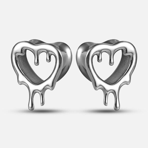 2PCS Stainless Steel Heart Drops Ear Gauges Plugs Tunnels Expander