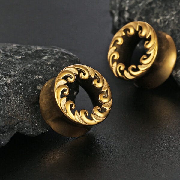 2PCS Ocean Waves Ear Gauges Hypoallergenic