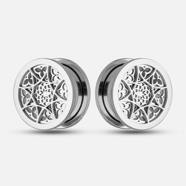 2PCS Flower 316 Stainless Steel Ear Gauges Tunnels Stretcher