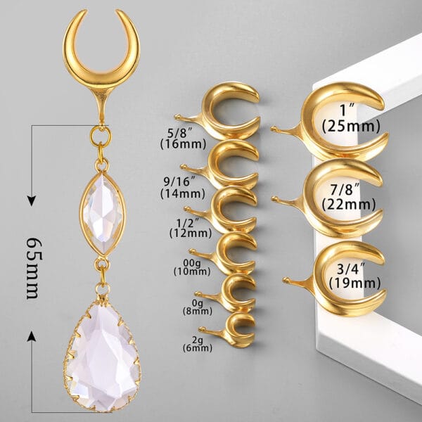 2PCS Luxury Ear Tunnels Dangle Gauges Crystal Earrings