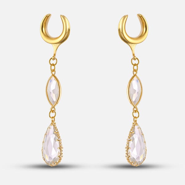 2PCS Luxury Ear Tunnels Dangle Gauges Crystal Earrings
