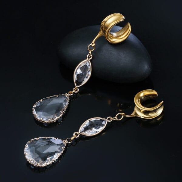 2PCS Luxury Ear Tunnels Dangle Gauges Crystal Earrings