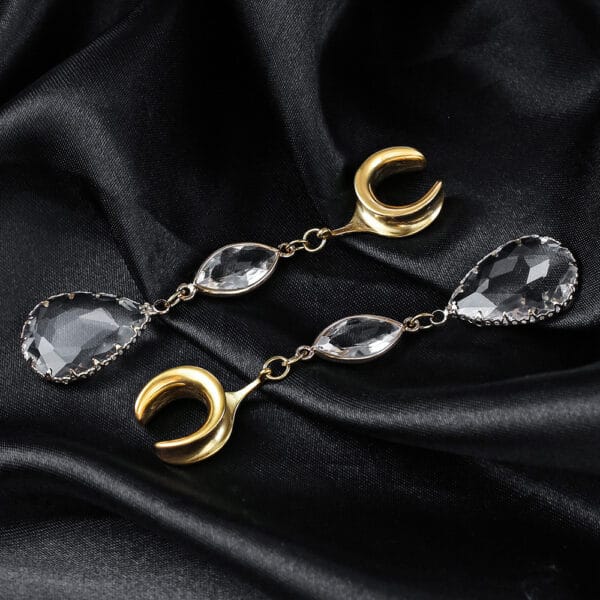2PCS Luxury Ear Tunnels Dangle Gauges Crystal Earrings