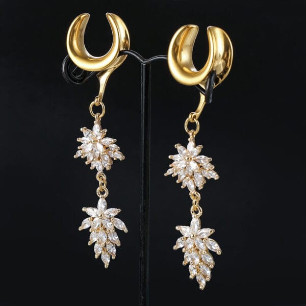 2PCS Luxury Flower Ear Tunnels Dangle Gauges Earrings