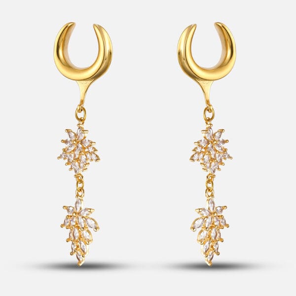 2PCS Luxury Flower Ear Tunnels Dangle Gauges Earrings