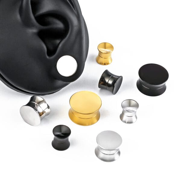 2PCS Stainless Steel Round Ear Tunnels Plugs Body Piercing