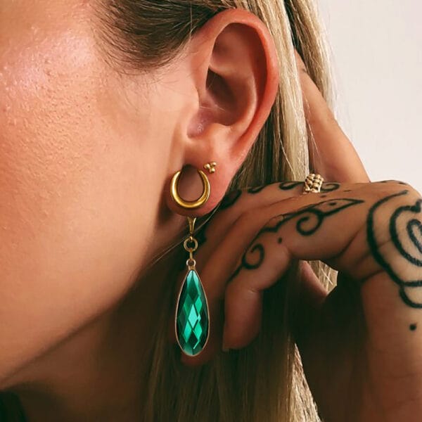 2PCS Green Crystal Stone Ear Dangle Plugs Tunnels