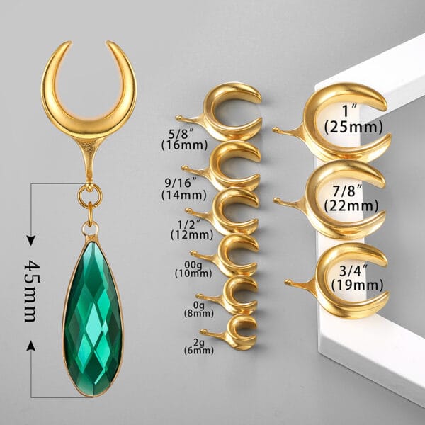 2PCS Green Crystal Stone Ear Dangle Plugs Tunnels