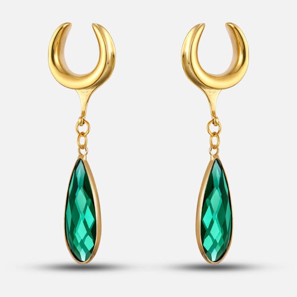 2PCS Green Crystal Stone Ear Dangle Plugs Tunnels