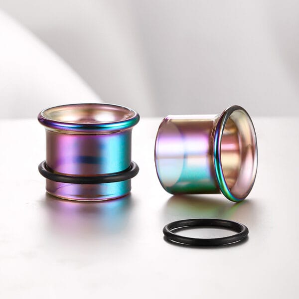 2PCS 6-20mm Rainbow Pyrex Glass Stretching Round Ear Gauges