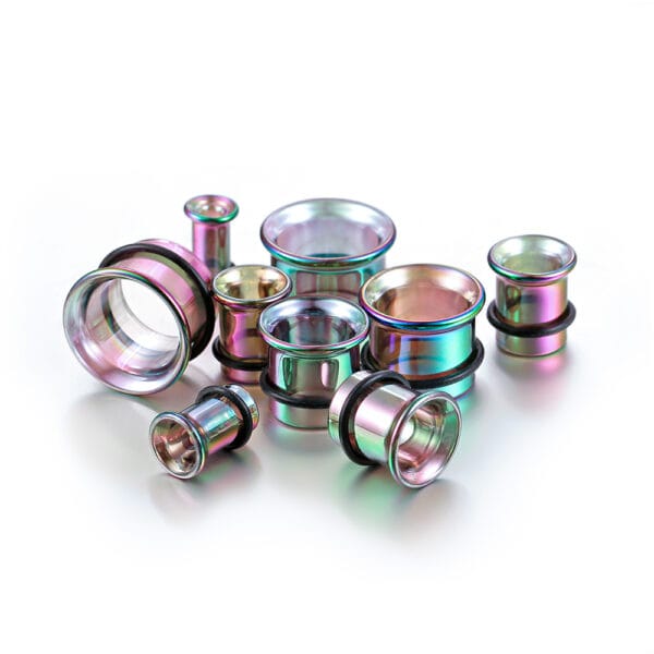 2PCS 6-20mm Rainbow Pyrex Glass Stretching Round Ear Gauges