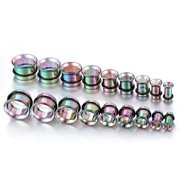 2PCS 6-20mm Rainbow Pyrex Glass Stretching Round Ear Gauges
