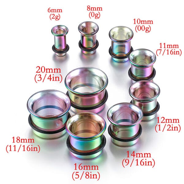 2PCS 6-20mm Rainbow Pyrex Glass Stretching Round Ear Gauges