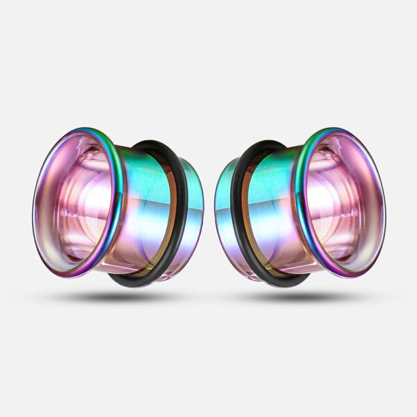 2PCS 6-20mm Rainbow Pyrex Glass Stretching Round Ear Gauges