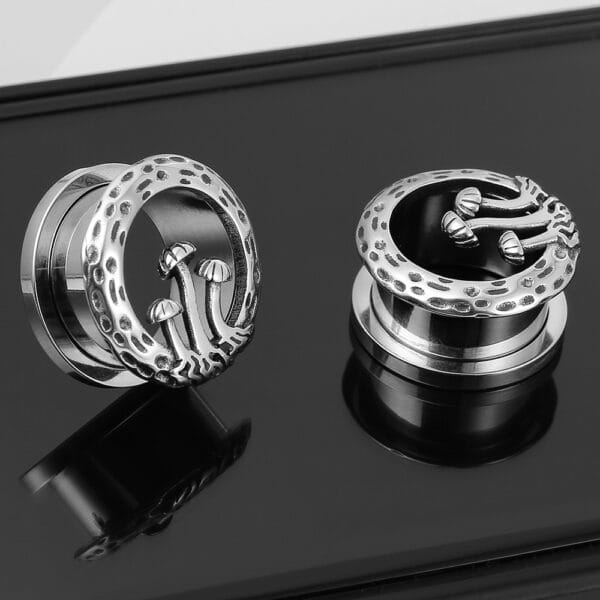 2PCS Stainless Steel New Magic Mushroom Ear Tunnels Plugs