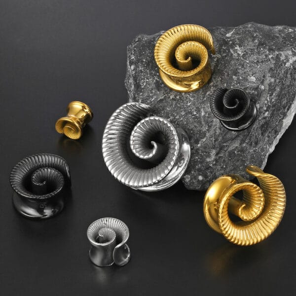 2PCS 316 Stainless Steel Cool Ear Tunnels Plug Spiral Saddle