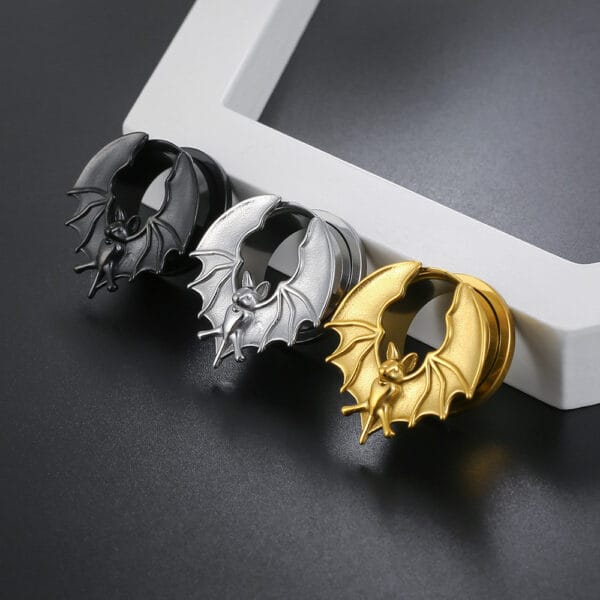 2PCS Bat Ear Tunnels Plugs Piercing Gauges 316 Stainless Steel
