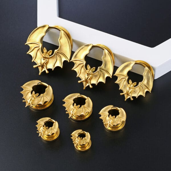 2PCS Bat Ear Tunnels Plugs Piercing Gauges 316 Stainless Steel