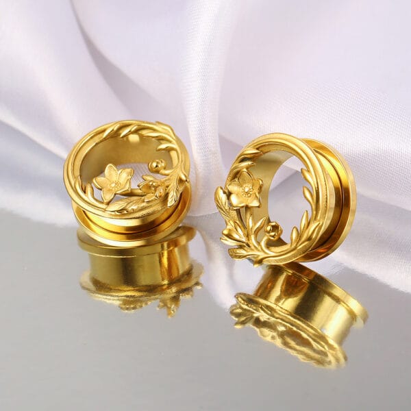 2PCS Ear Tunnels Plugs Piercing Gauges Flower