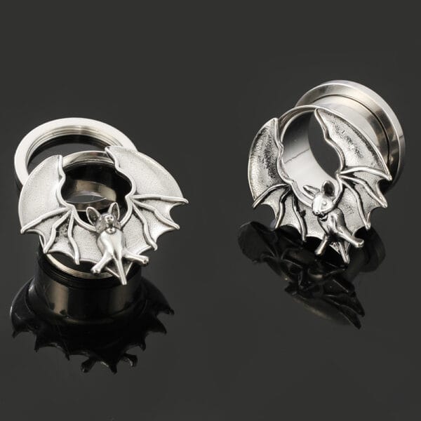 2PCS Bat Ear Tunnels Plugs Piercing Gauges 316 Stainless Steel