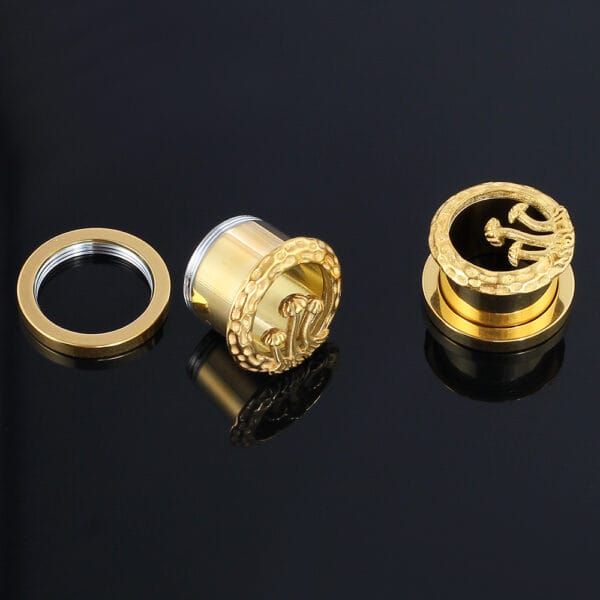2PCS Stainless Steel New Magic Mushroom Ear Tunnels Plugs