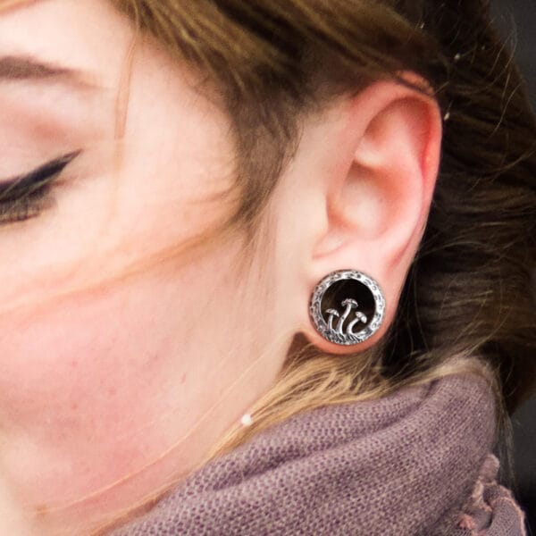 2PCS Stainless Steel New Magic Mushroom Ear Tunnels Plugs