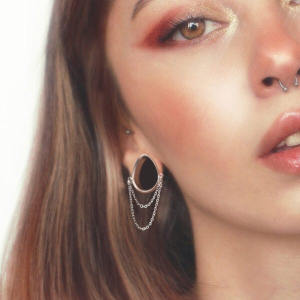 2PCS Stainless Steel Ear Gauges Tunnels Teardrop Chain Plugs Stretchers