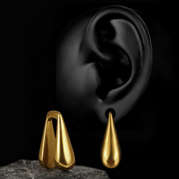 2PCS 00g Water Droplet Ear Weights Hangers Ear Plugs 316 Stainless Steel