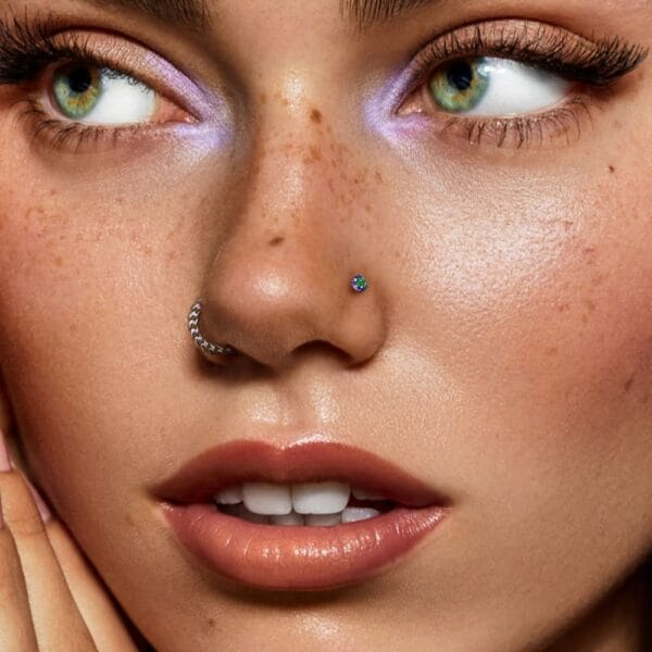 Rainbow CZ Threadless Labret Stud