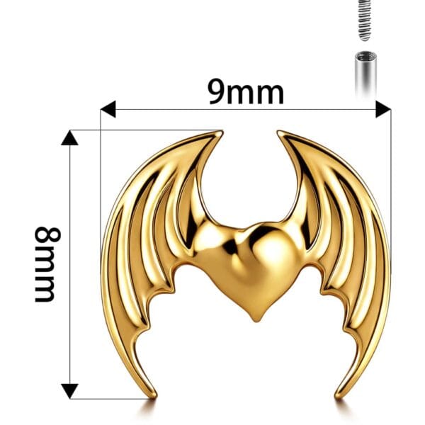 Heart Wings Internal Thread Flat Back Studs
