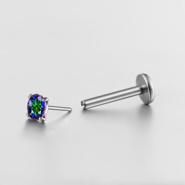 Rainbow CZ Threadless Labret Stud