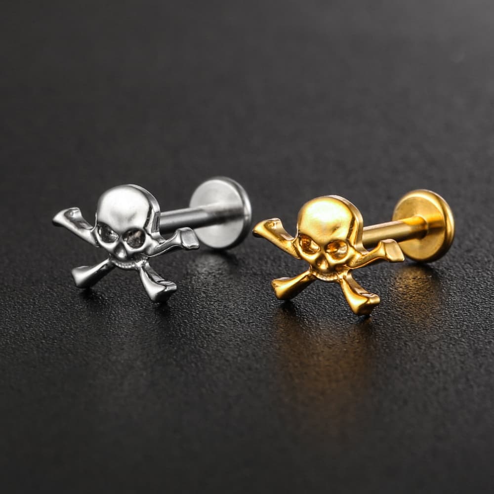 Skull Internal Thread Flat Back Labret Studs - Image 3