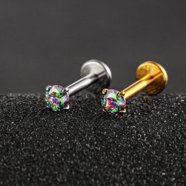 Rainbow CZ Threadless Labret Stud