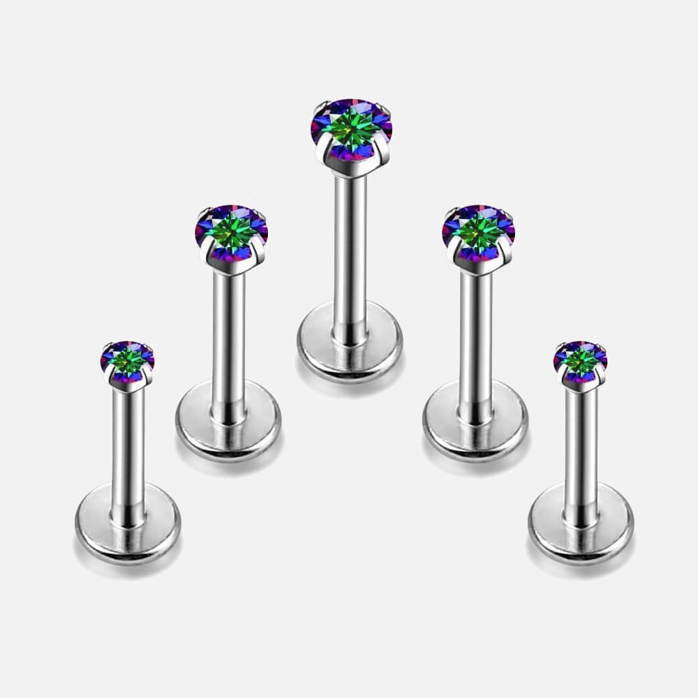 Rainbow CZ Threadless Labret Stud